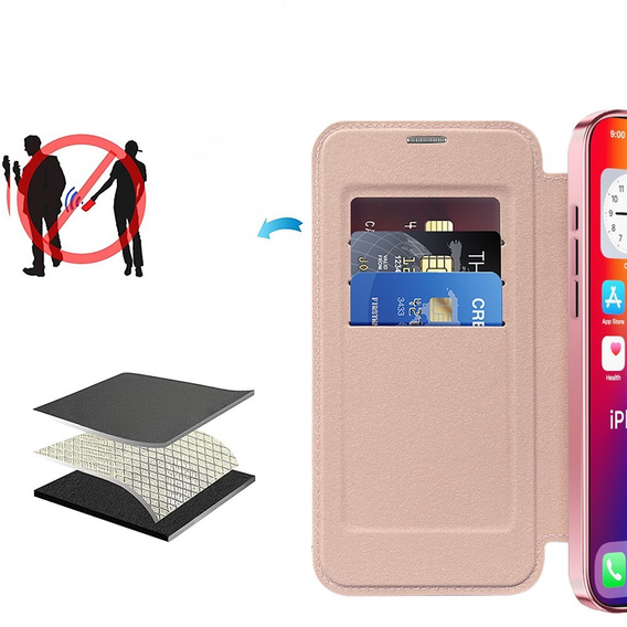 Flip case for iPhone 16, RFID Wallet MagSafe CamShield, pink