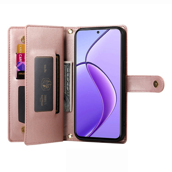 Flip case for Realme 14 Pro+ 5G, Wallet Zipper Pocket, pink