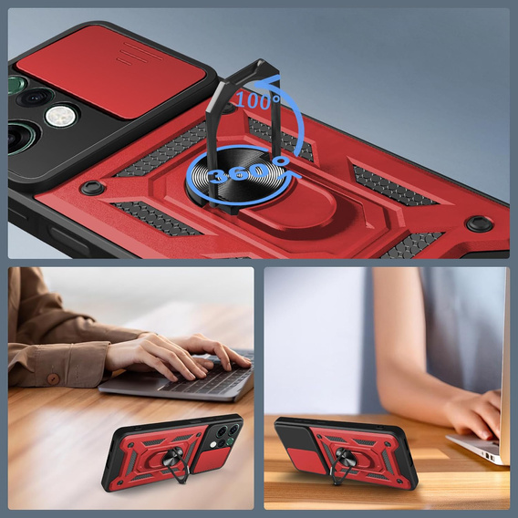 Armoured case for Oppo Reno 14, with camera protection, with stand, red