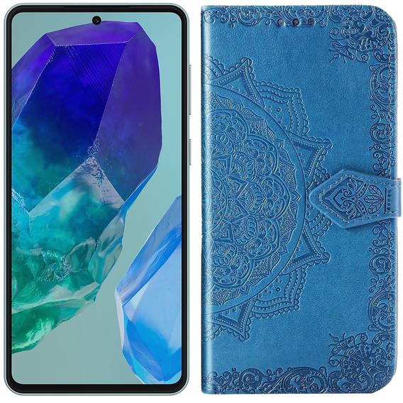 Flip case for Samsung Galaxy M55 5G, Mandala, blue