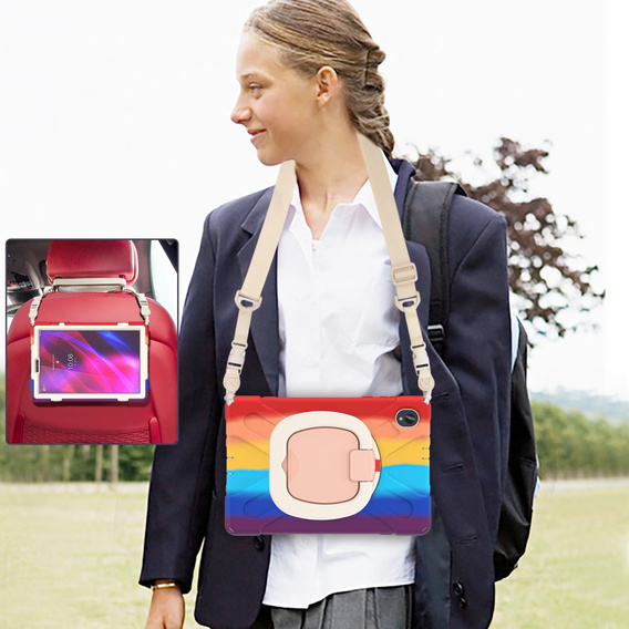 Children's case for Lenovo Tab M10 Plus TB-X606F, armored with strap, multicolor