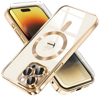 Case for iPhone 14 Pro, Electro MagSafe, gold + Screen Glass