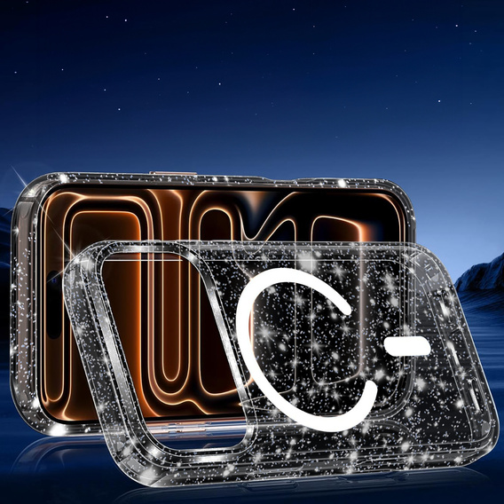 Case for iPhone 17 Pro, for MagSafe, glitter - translucent black