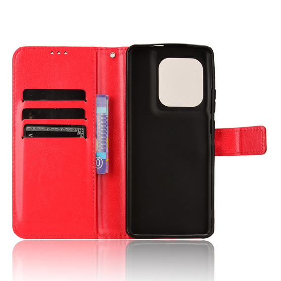Flip case for Motorola Edge 50 Ultra, Crazy Horse Wallet, red