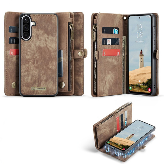 CASEME case for Samsung Galaxy A56 5G, Retro Leather Wallet, with strap, brown