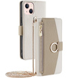 Flip case for iPhone 13, Wallet Zipper Pocket, with mirror, white