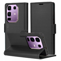 Case for Infinix Note 50 Pro, ERBORD Glossy Litchi, wallet with flap, black