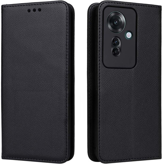 Flip case for Oppo Reno 11F 5G, Smart Magnetic, black + 9H glass