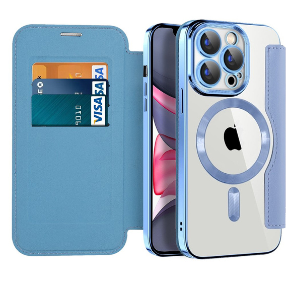 Flip case for iPhone 15 Pro, RFID Wallet MagSafe CamShield, blue
