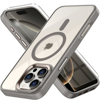 Case for iPhone 16 Pro, for MagSafe, ERBORD Matt Case, transparent / titanium + Screen Glass