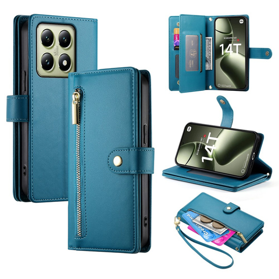 Flip case for Xiaomi 14T, Wallet Zipper Pocket, blue