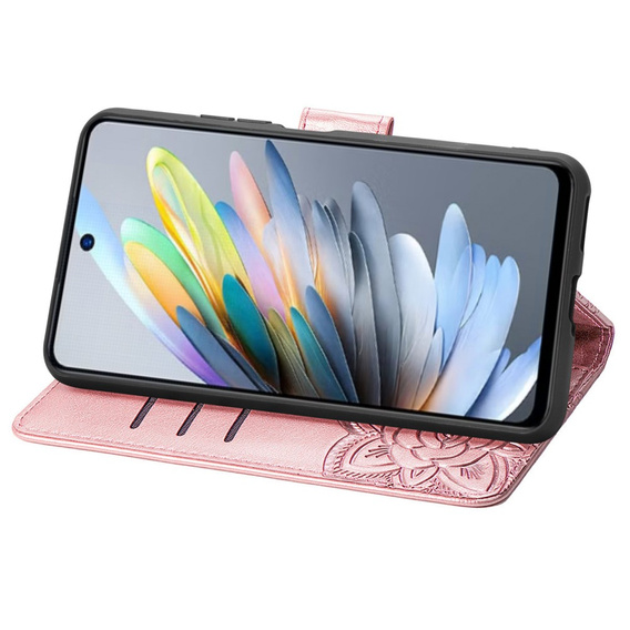 Flip case for Motorola Moto G15 / Motorola Moto G15 Power, Butterfly, pink rose gold