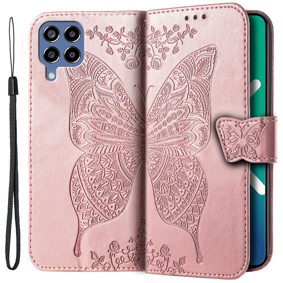 Flip case for Samsung Galaxy M33, Butterfly, pink rose gold