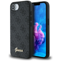 GUESS Case for iPhone 16E, 4G Metal Gold Logo, black