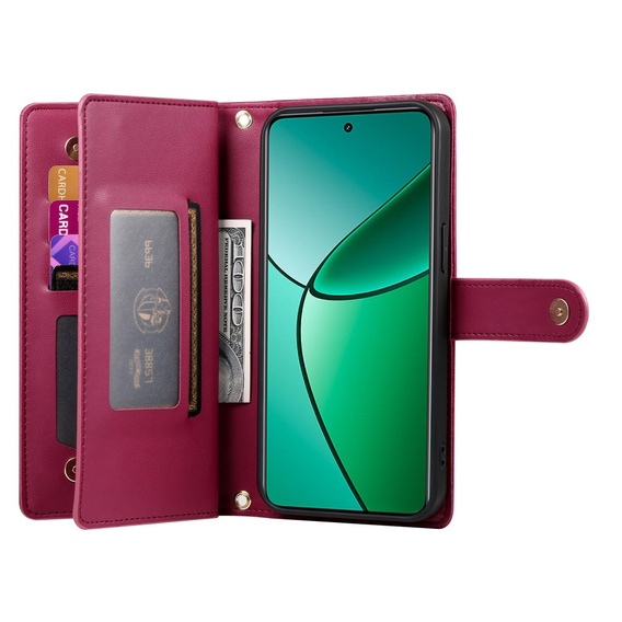 Flip case for Oppo Reno 13F 5G, Wallet Zipper Pocket, red