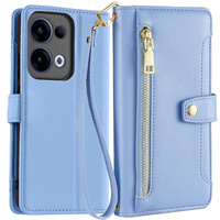 Flip case for Oppo Reno 13, Wallet Zipper Pocket, blue