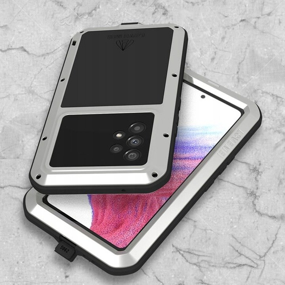 Love Mei Case for Samsung Galaxy A53 5G, armored with glass, silver