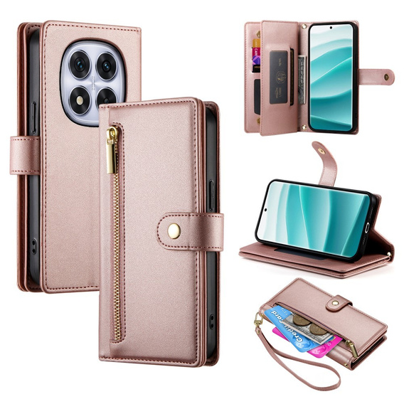 Flip case for Xiaomi Redmi Note 14 Pro 5G / Poco X7 5G, Wallet Zipper Pocket, pink