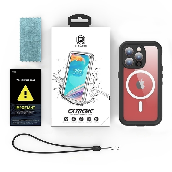 IP68 Waterproof Case for iPhone 15 Pro, SHELLBOX MagSafe, black