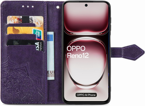 Flip case for Oppo Reno 12, Mandala, purple