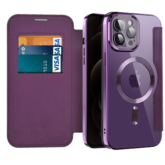 Flip case for iPhone 12 Pro Max, RFID Wallet MagSafe CamShield, purple