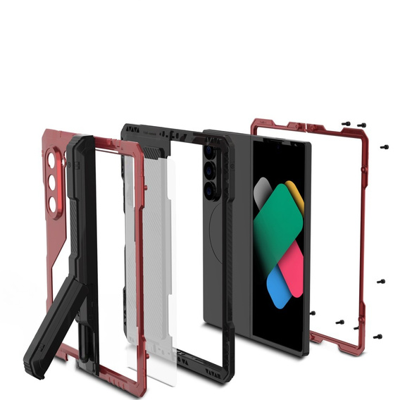 Armored case for Samsung Galaxy Z Fold6 5G, aluminum, with stand and stylus slot, red