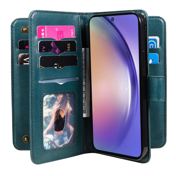 Flip case for Samsung Galaxy A55 5G, 10 Card Slots Wallet, green