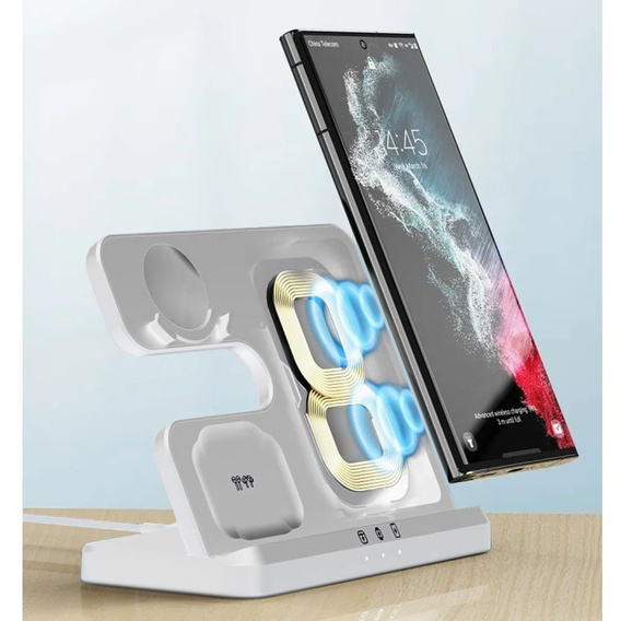 3-in-1 QI Fast Wireless Charger for Samsung S25 S24 S23 Galaxy Watch Buds Station, White
