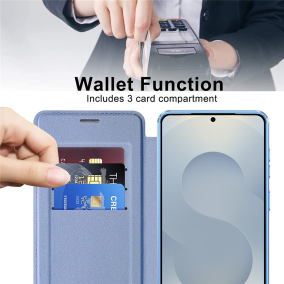 RFID Wallet MagSafe Flip Case with Camera Protection for Samsung Galaxy S26 Plus, Blue
