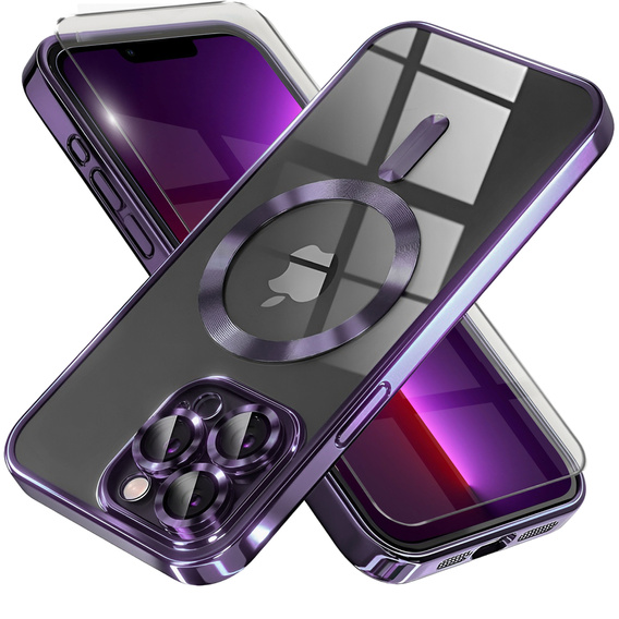 Case for iPhone 13 Pro, Electro MagSafe, purple + Screen Glass