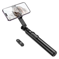 Selfie stick with wireless remote control and magnetic mount