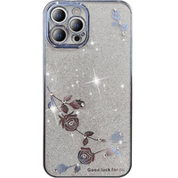 Case for iPhone 14 Pro, Glitter Flower, blue