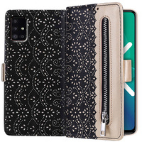 Flip case for Samsung Galaxy A51 5G, Wallet Pocket Zipper Lace, black