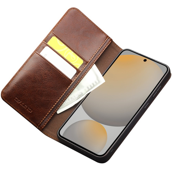 Flip case for Samsung Galaxy S25 FE, QIALINO Leather Wallet, brown