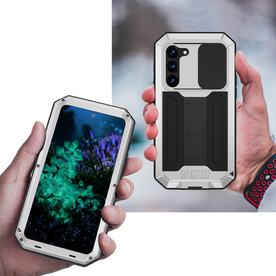 Armored case for Samsung Galaxy S23 Plus, R-JUST CamShield Slide, silver