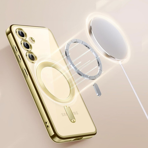 Case for Samsung Galaxy S24+ Plus, Electro MagSafe, gold + Screen Glass