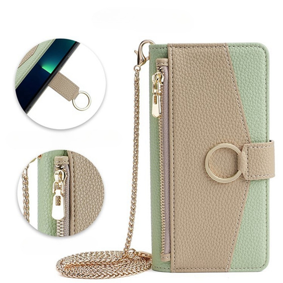 Flip case for Samsung Galaxy A56 5G, Wallet Zipper Pocket, with mirror, green