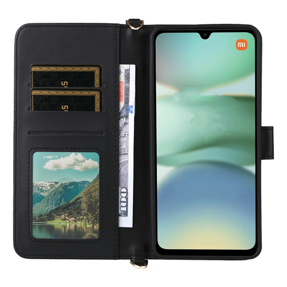 Crossbody Leather Wallet flip case for Xiaomi Redmi A5, black