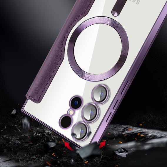 Flip case for Samsung Galaxy S24 Ultra, RFID Wallet MagSafe CamShield, purple