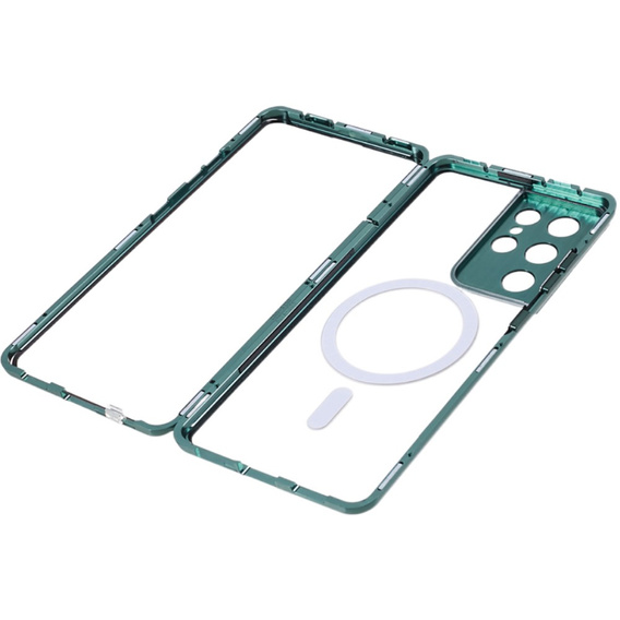Magnetic Dual Glass MagSafe case for Samsung Galaxy S21 Ultra, green