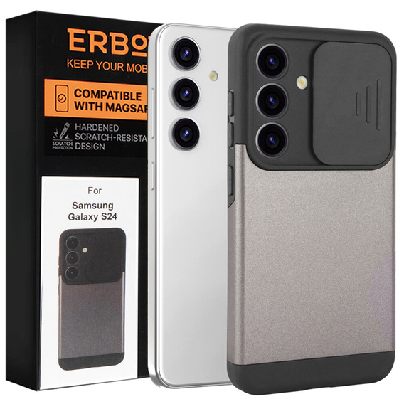 Case for Samsung Galaxy S24, ERBORD CamProtect Slide Camera, gray gunmetal