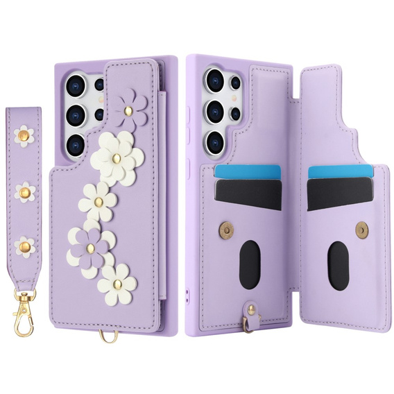 Case for Samsung Galaxy S25 Ultra, Leather Flower Card Slot, purple