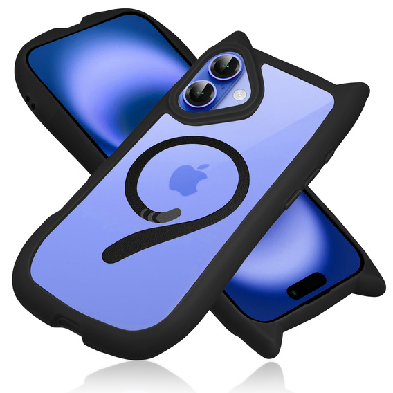 Case for iPhone 16, for MagSafe, Cute Cat, black + Screen Glass
