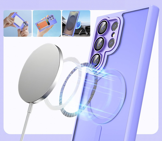 Case for Samsung Galaxy S25 Ultra, for MagSafe, ERBORD Matt Case, purple + Screen Glass