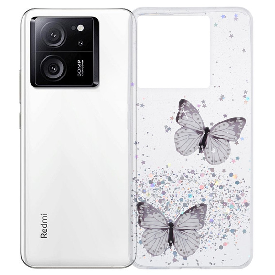 Case for Xiaomi 13T / 13T Pro / Redmi K60 Ultra, Glitter Butterfly, white