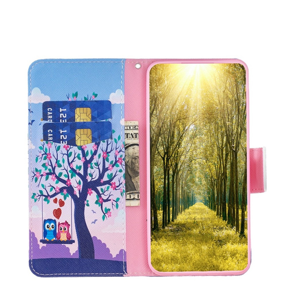 Flip case for Xiaomi Redmi 12C, Wallet, tree & owls, blue