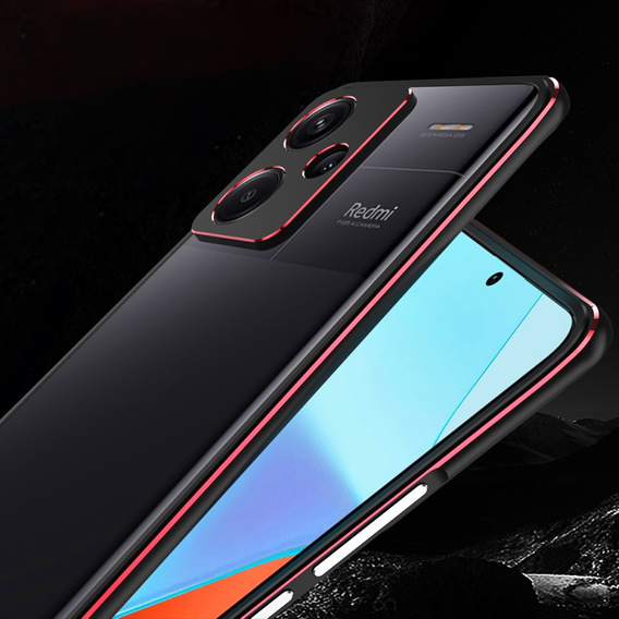Case for Xiaomi Redmi Note 13 Pro+, Armor Bumper, with lens cover, black / red