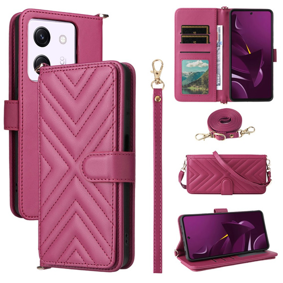 Crossbody Leather Wallet flip case for Xiaomi Poco M7 Pro 5G, maroon