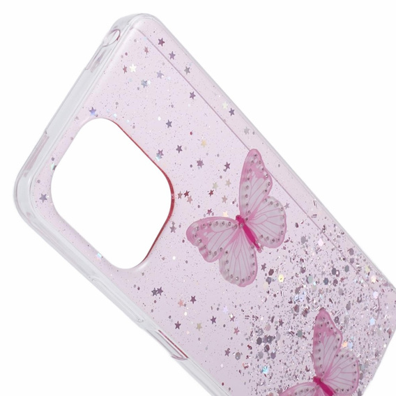 Case for Xiaomi Redmi 13C / Poco C65, Glitter Butterfly, pink