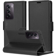 Case for Oppo Reno 12, ERBORD Glossy Litchi, wallet with flap, black